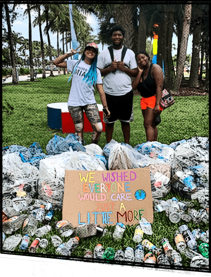 Young citizens with lots of bags of garbage after cleaning the beach
